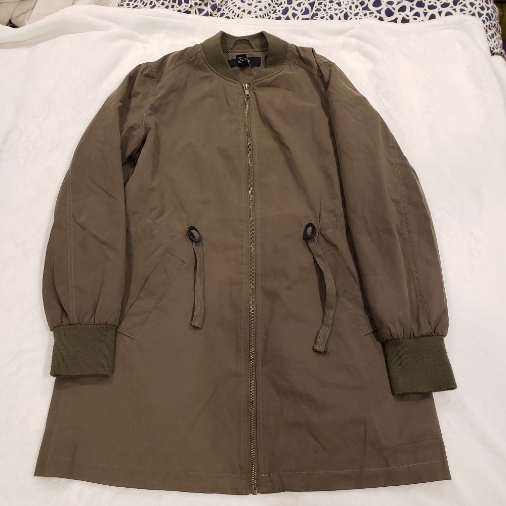 F21 Army Green Cargo Bomber Style Long Jacket
